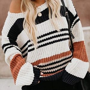 1977 Orange Long Striped Sweater